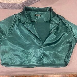 Green silky crop top